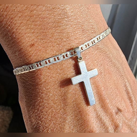 925 sterling diamond cut bracelet with removable 925 solid cross - Picture 4 of 8